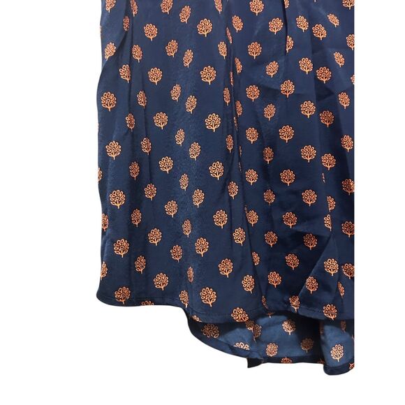 Liz Claiborne Blouse Top Medium Navy Blue Orange‎ Floral Cap Sleeve Pocket - Picture 3 of 5